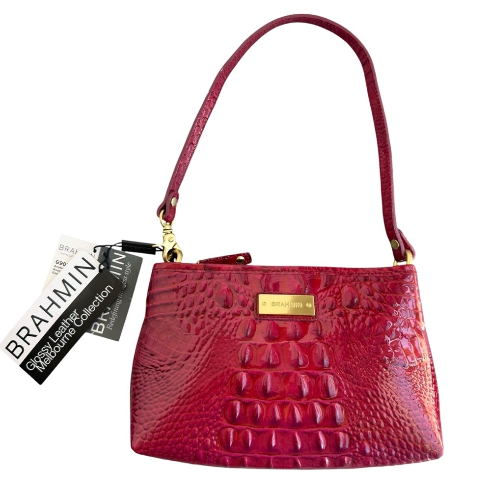 Brahmin Anytime Mini Rouge Red Glossy Melbourne Leather Shoulder Bag NEW